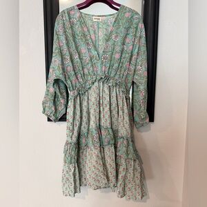 Chic Long Sleeve Floral Dress in Green by Myrah